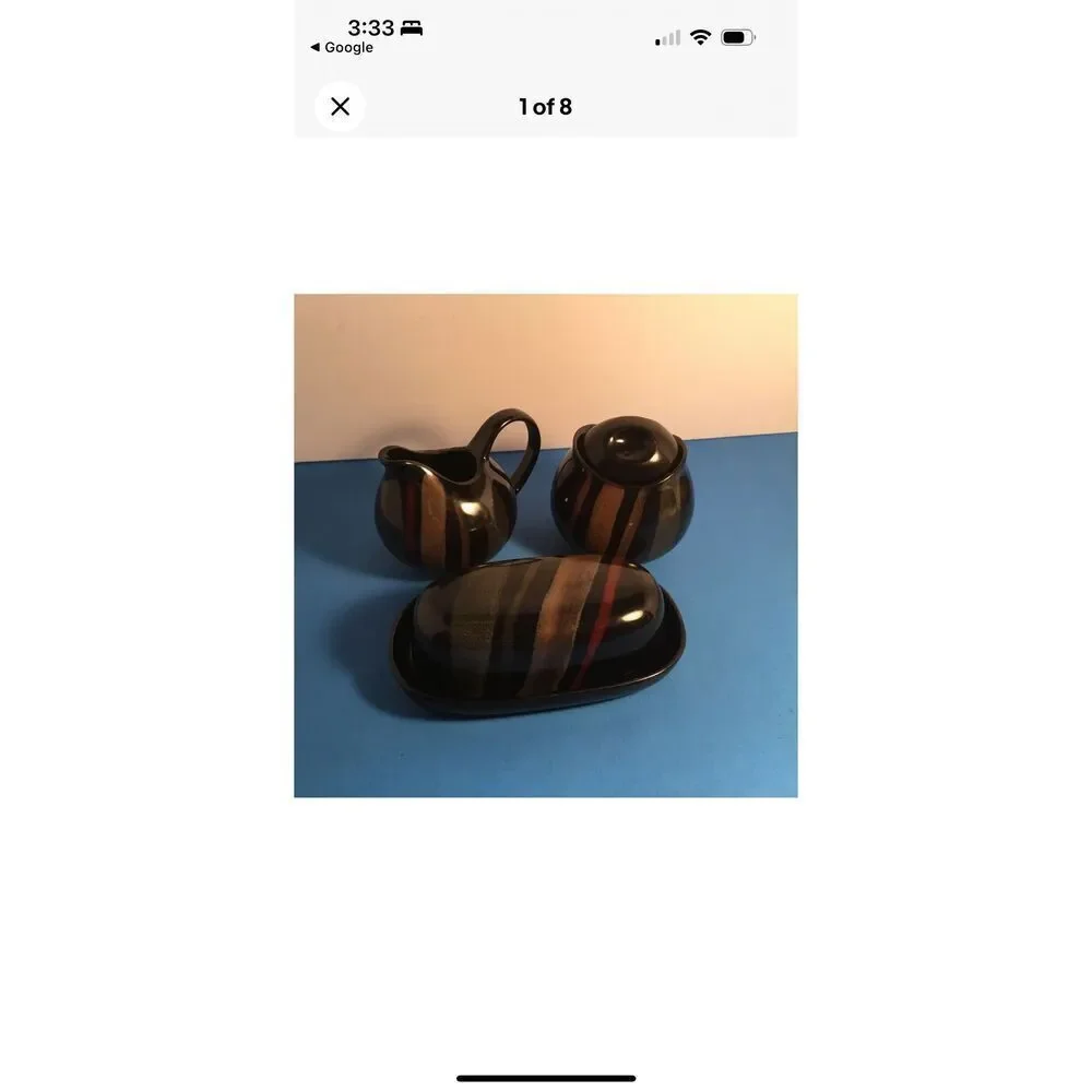 Sango Avanti Black 4-Piece Creamer Sugar Butter Dish Set Stoneware